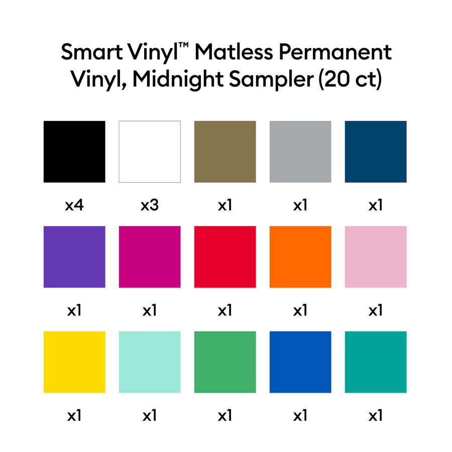 cricut smart vinyl mattelose permanente vinylfolie farbmuster – 13 zoll x 12 zoll 20 stück