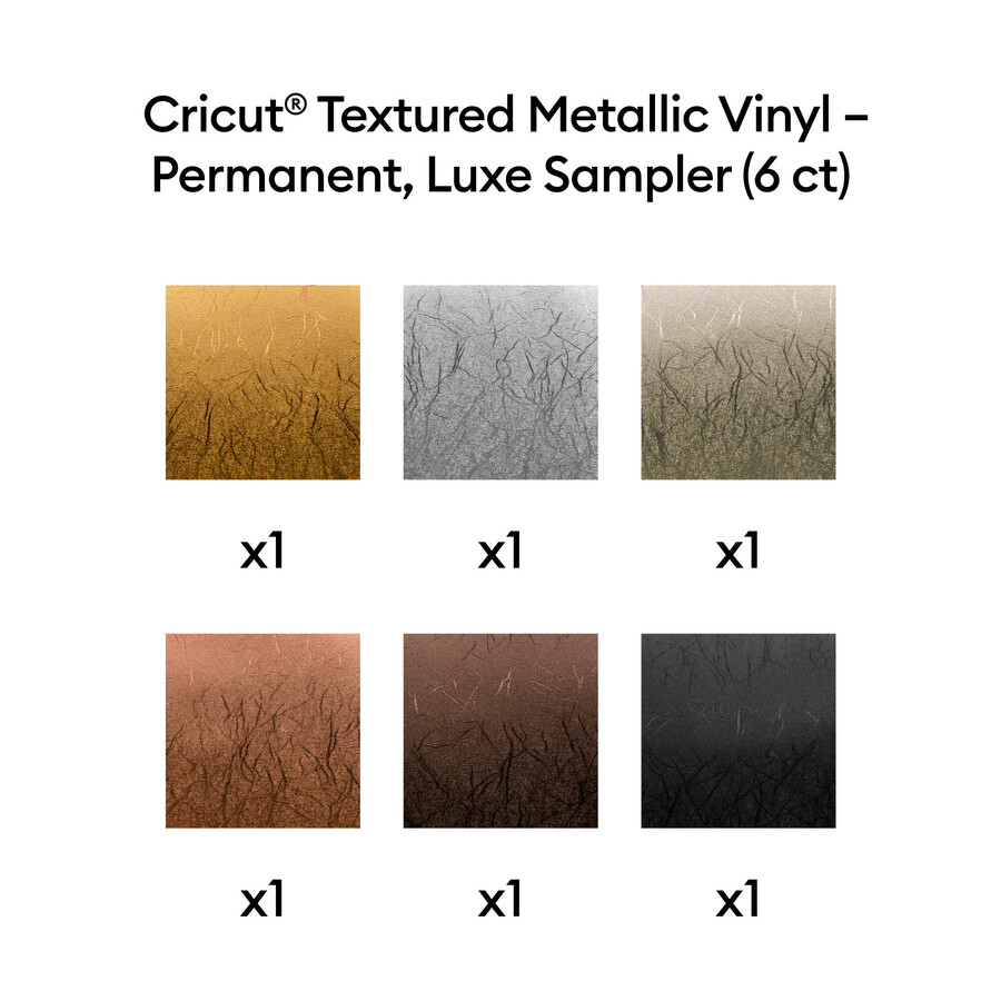 cricut strukturierte metallic-vinylfolie – permanent luxus-probierpackung – 12 zoll x 12 zoll 6 stück