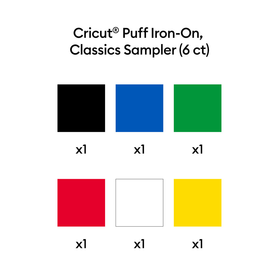 cricut puff bügelfolie classics sampler - 12 zoll x 12 zoll 6 stück
